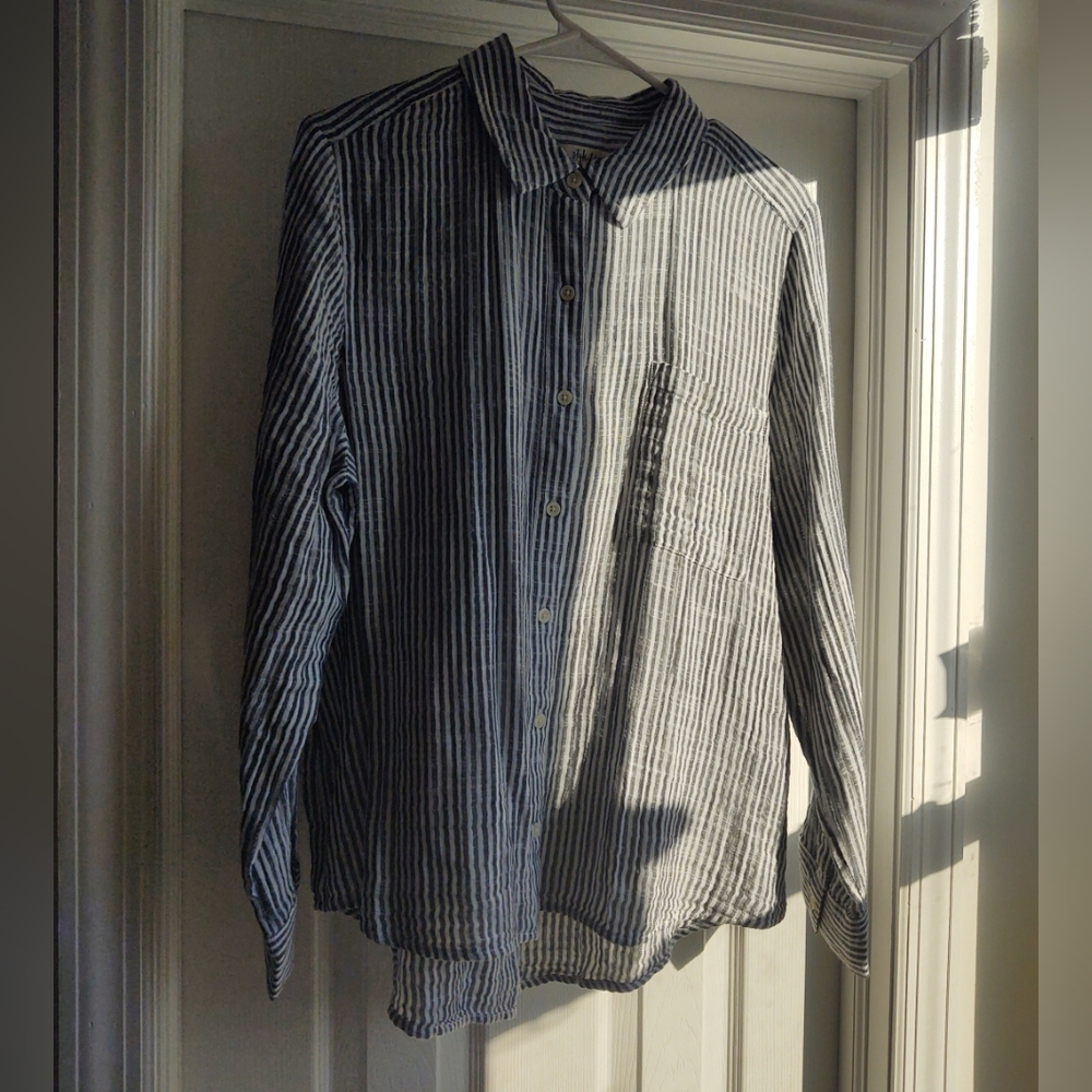 STYLE & CO. PETITE Classic Perfect Shirt Cotton Button Down Industrial Blue PXL